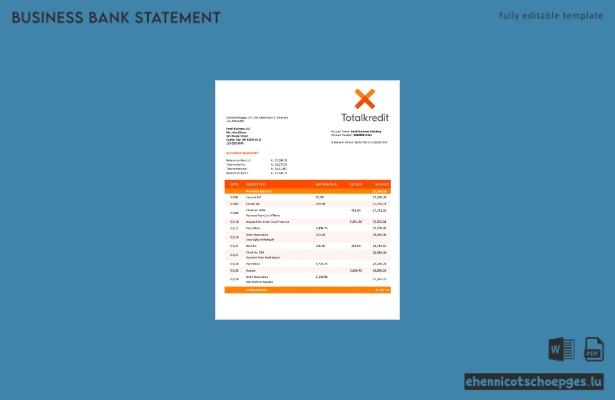 Totalkredit Bank-Organisationskontoauszug – Beispielansicht in Word und PDF